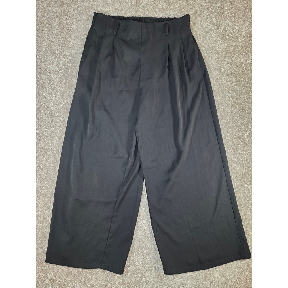 PrettyGarden Womens XL Black Wide Leg Pleated Pants Elastic Waist High Rise 7106